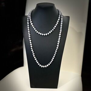 Real pearl light (purple silver) very long infinity necklace vintage